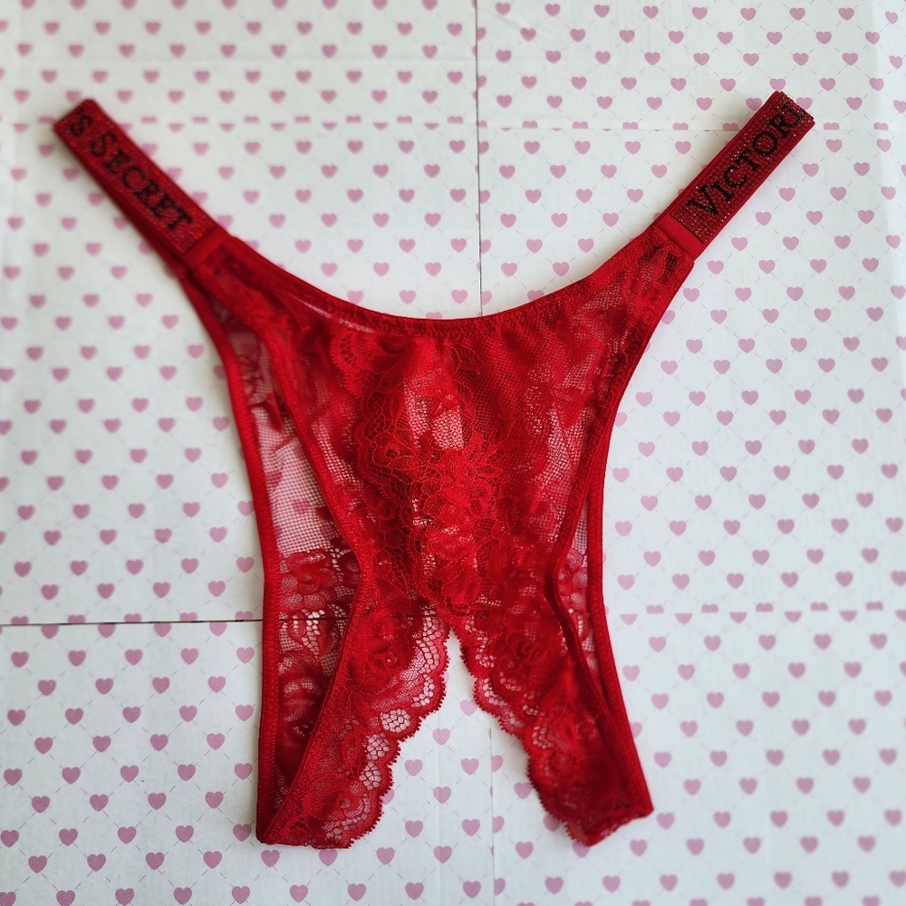 Victoria's secret very sexy shine strap bombshell Brazilian crotchless panty
